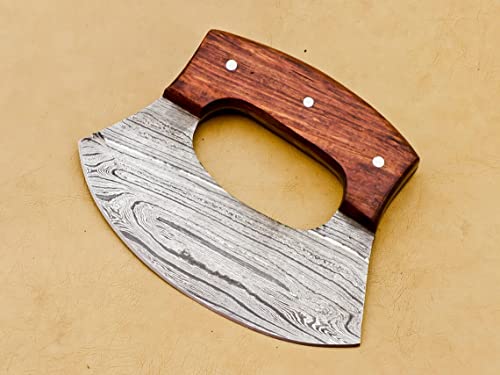 Handmade Damascus Chef Kitchen Ulu Knife Chef Knife Heavy Duty Damascus Handle Walnut Wood With Leather Sheath