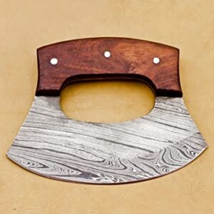 Handmade Damascus Chef Kitchen Ulu Knife Chef Knife Heavy Duty Damascus Handle Walnut Wood With Leather Sheath