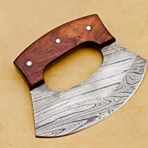 Handmade Damascus Chef Kitchen Ulu Knife Chef Knife Heavy Duty Damascus Handle Walnut Wood With Leather Sheath