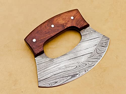 Handmade Damascus Chef Kitchen Ulu Knife Chef Knife Heavy Duty Damascus Handle Walnut Wood With Leather Sheath