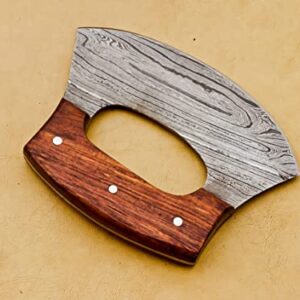 Handmade Damascus Chef Kitchen Ulu Knife Chef Knife Heavy Duty Damascus Handle Walnut Wood With Leather Sheath