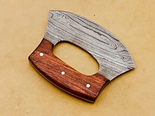 Handmade Damascus Chef Kitchen Ulu Knife Chef Knife Heavy Duty Damascus Handle Walnut Wood With Leather Sheath