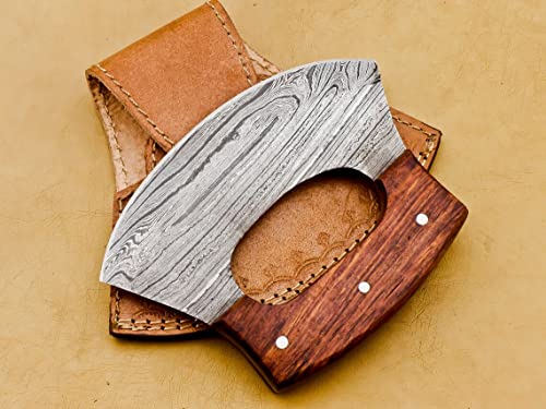 Handmade Damascus Chef Kitchen Ulu Knife Chef Knife Heavy Duty Damascus Handle Walnut Wood With Leather Sheath