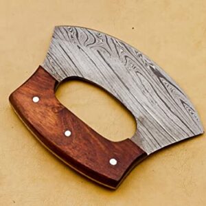 Handmade Damascus Chef Kitchen Ulu Knife Chef Knife Heavy Duty Damascus Handle Walnut Wood With Leather Sheath