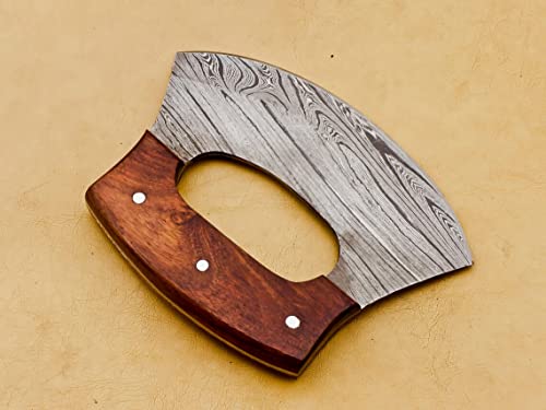 Handmade Damascus Chef Kitchen Ulu Knife Chef Knife Heavy Duty Damascus Handle Walnut Wood With Leather Sheath