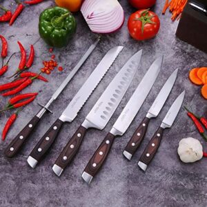 8pcs/Set Wood Handle Kitchen Knives Kitchen Cutting Tool Block Set With Sharpener and Stainless Steel Blade Scissors