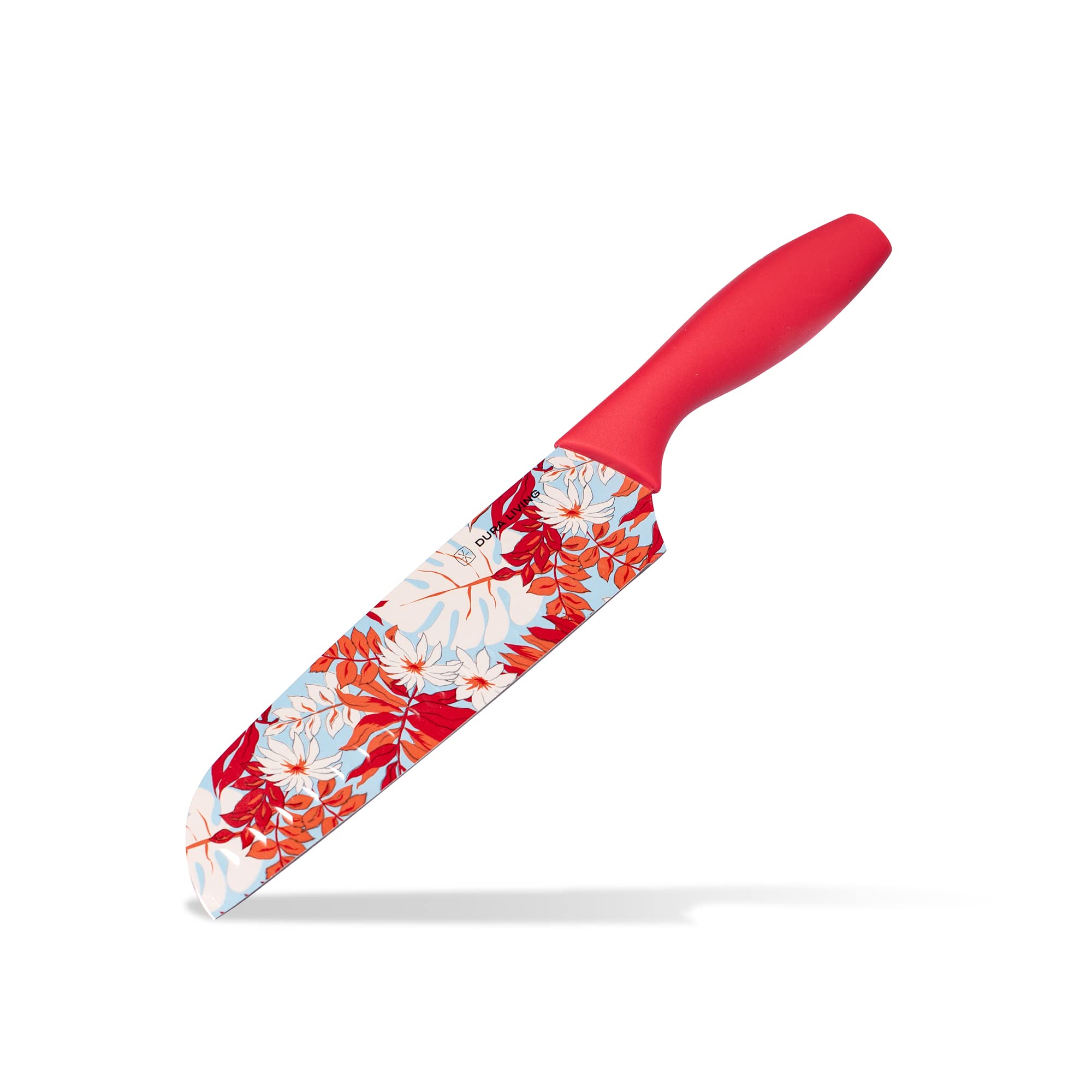 DURA LIVING Santoku Knife - 7 Inch Nonstick Stainless Steel Ultra Sharp Blade, With Ergonomic Comfort Grip Handle Asian Chef's Knife, With Matching Sheath, Red