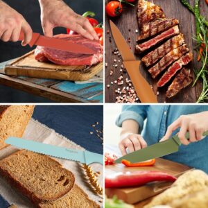 Tiergardm 8 Pcs Knife Sets 8'' Chef's Knife 8'' Bread Knife 8'' Slicer Knife 5'' Utility Knife 3.5'' Paring Knife 3.2'' Kitchen Shears and 2 Cutting Mats