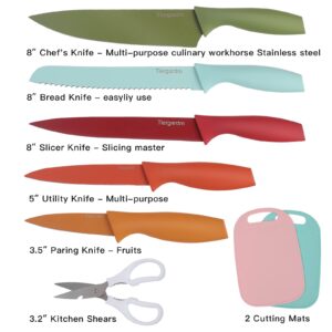 Tiergardm 8 Pcs Knife Sets 8'' Chef's Knife 8'' Bread Knife 8'' Slicer Knife 5'' Utility Knife 3.5'' Paring Knife 3.2'' Kitchen Shears and 2 Cutting Mats