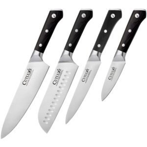 cutluxe chef, santoku, utility and paring knife set– forged high carbon german steel – full tang & razor sharp – ergonomic handle design – artisan series