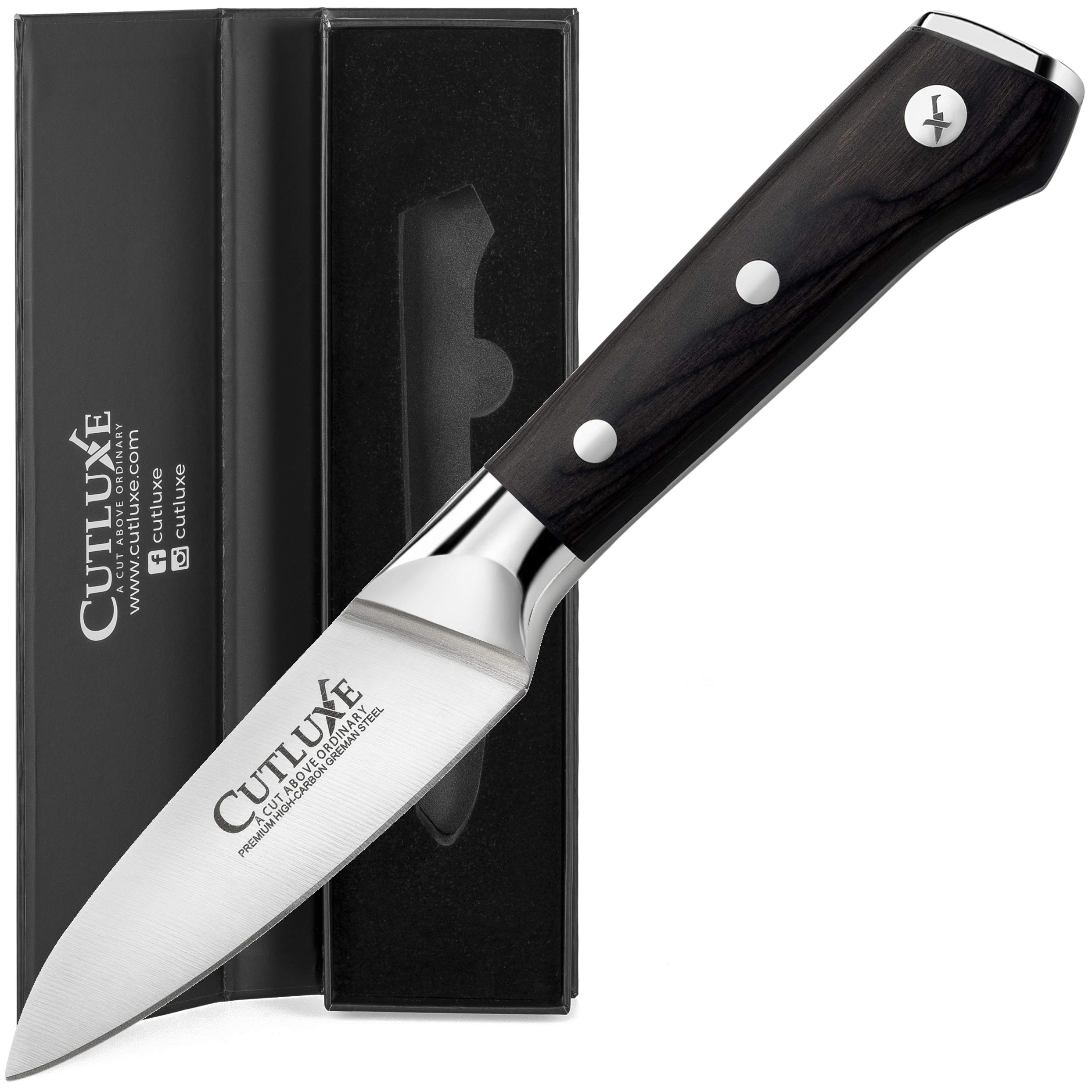 Cutluxe Chef, Santoku, Utility and Paring Knife Set– Forged High Carbon German Steel – Full Tang & Razor Sharp – Ergonomic Handle Design – Artisan Series