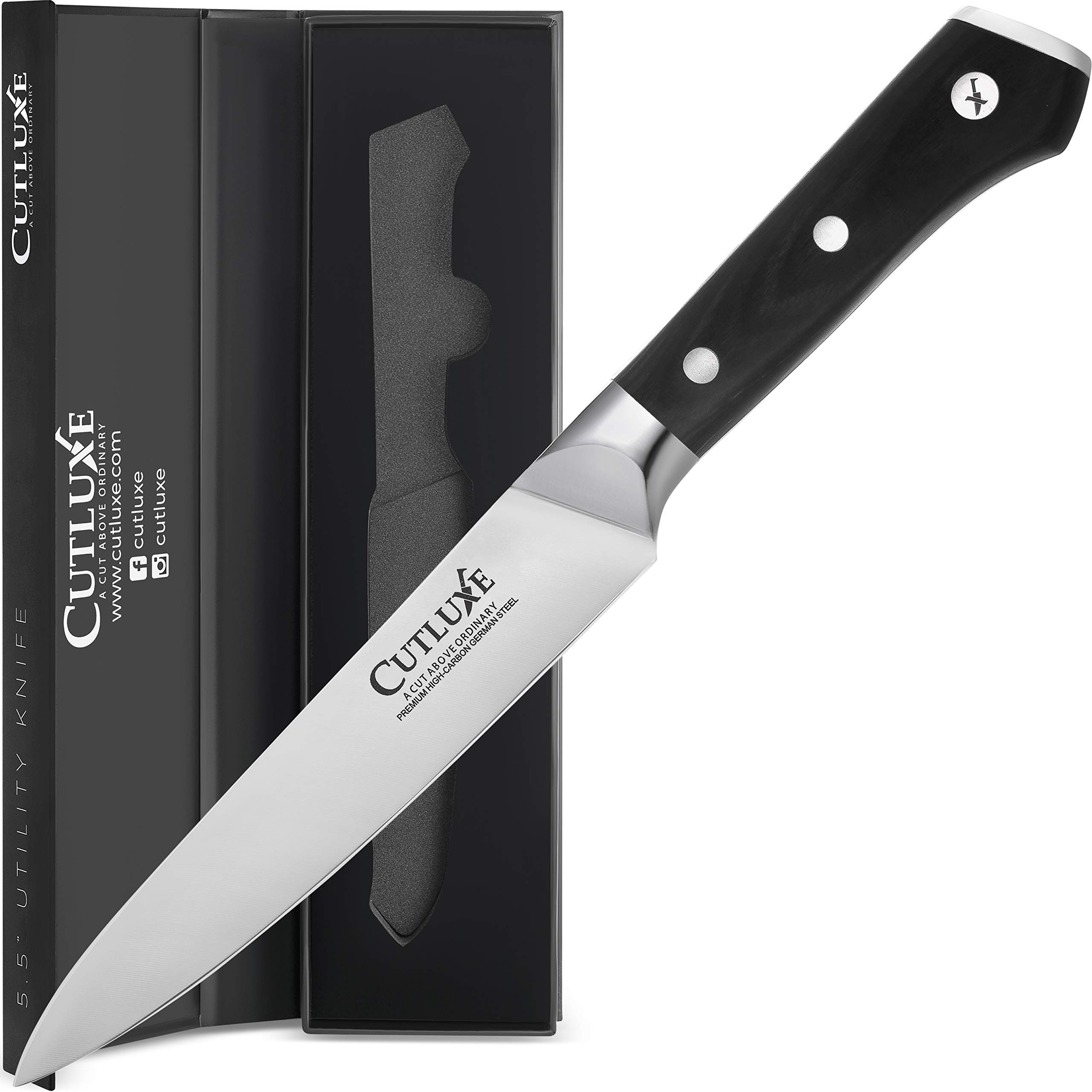 Cutluxe Chef, Santoku, Utility and Paring Knife Set– Forged High Carbon German Steel – Full Tang & Razor Sharp – Ergonomic Handle Design – Artisan Series