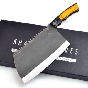 hfd_002-13inches serbian knife meat cleaver knife with a elegant stainless steel and pakawood handle handmade for home, outdoor cooking, camping, bbq, butcher knife for meat cutting