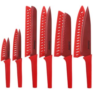 zusisuy red professional kitchen knife chef set, kitchen knife set stainless steel, kitchen knife set dishwasher safe with sheathes