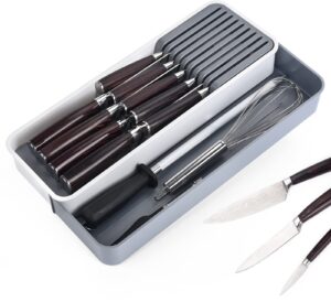 tungtar expandable drawer organizers with knife block knife drawer organizer stackable cutlery tray knife holder adjustable drawer tray with knife block 9 knives slot diy drawer organizer