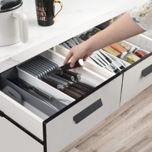 TUNGTAR Expandable Drawer Organizers with Knife Block Knife Drawer Organizer stackable Cutlery Tray Knife Holder adjustable drawer tray with Knife Block 9 Knives slot DIY drawer organizer