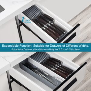 TUNGTAR Expandable Drawer Organizers with Knife Block Knife Drawer Organizer stackable Cutlery Tray Knife Holder adjustable drawer tray with Knife Block 9 Knives slot DIY drawer organizer