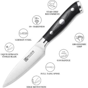 PAUDIN Paring Knife, 3.5 inch Sharp chef's Knife, High Carbon German Steel Fruit Peeling Knife with Ergonomic Triple Rivet G10 Handle, Classic Forged Kitchen Knife