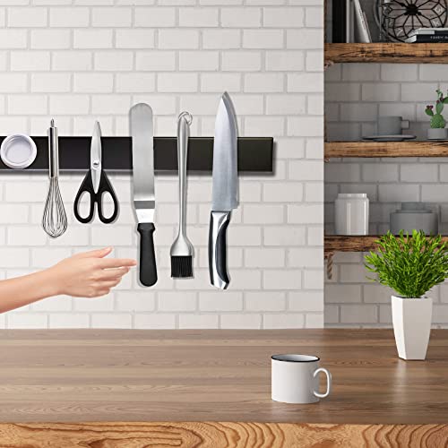 SUMPRI Magnetic Knife Holder for Wall (16Inch -Stainless Steel) Magnet Knife Strip -Strong Powerful Knife Rack Storage Display Organizer-Securely Hang Your Knives On a Multipurpose Kitchen Bar (Black)