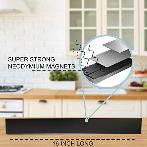 SUMPRI Magnetic Knife Holder for Wall (16Inch -Stainless Steel) Magnet Knife Strip -Strong Powerful Knife Rack Storage Display Organizer-Securely Hang Your Knives On a Multipurpose Kitchen Bar (Black)