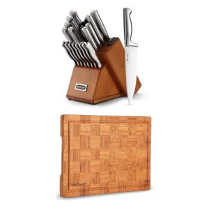 mc69 20 pieces german knives block set with built-in sharpener + mcw12 bamboo cutting board(large, 17"x12"x1")