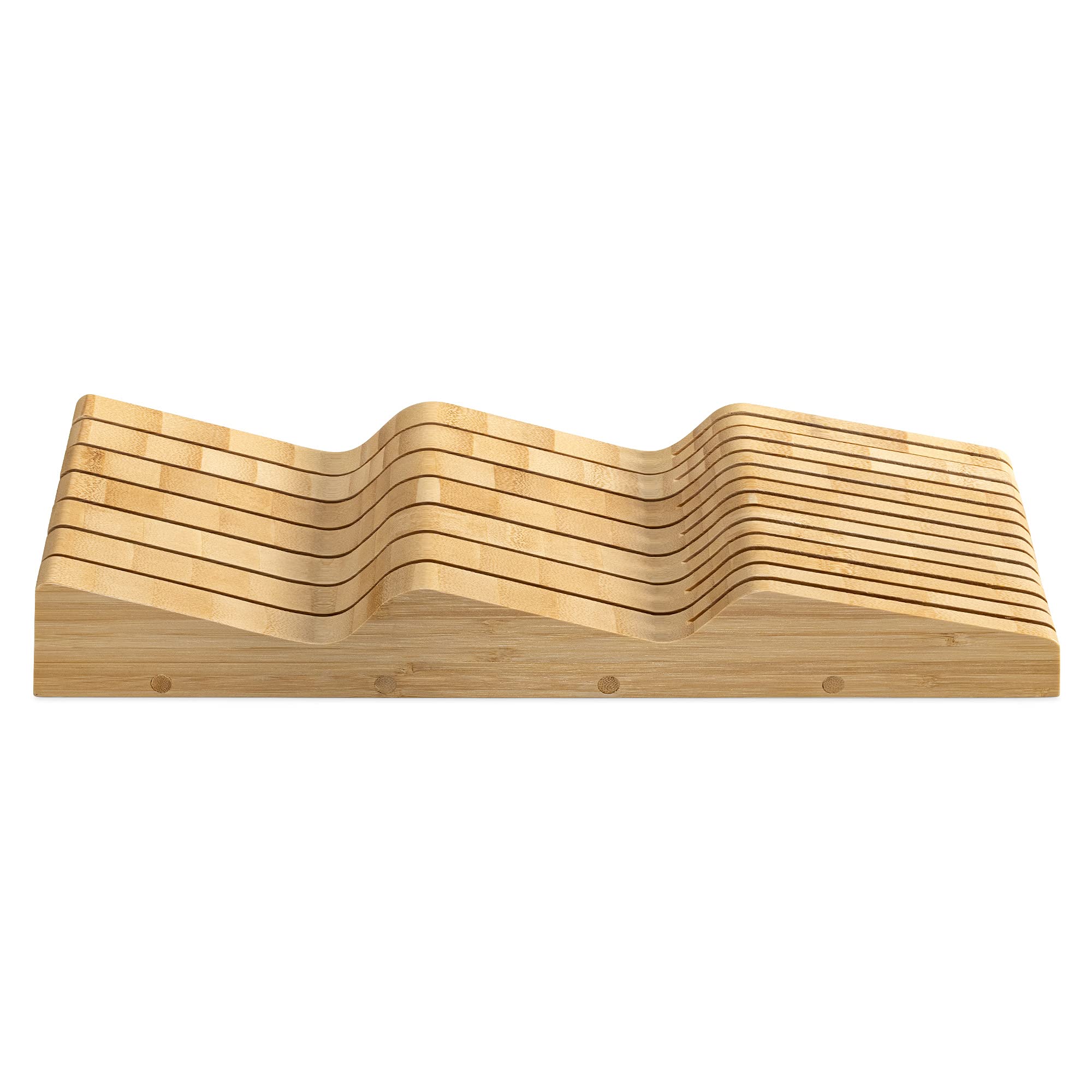 Navaris In-Drawer Knife Block - Organizer with Slots for 13 Knives - Bamboo Storage Insert for Kitchen Drawers 5 15/16" Wide x 15 3/4" Deep x 2" High