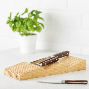 Navaris In-Drawer Knife Block - Organizer with Slots for 13 Knives - Bamboo Storage Insert for Kitchen Drawers 5 15/16" Wide x 15 3/4" Deep x 2" High