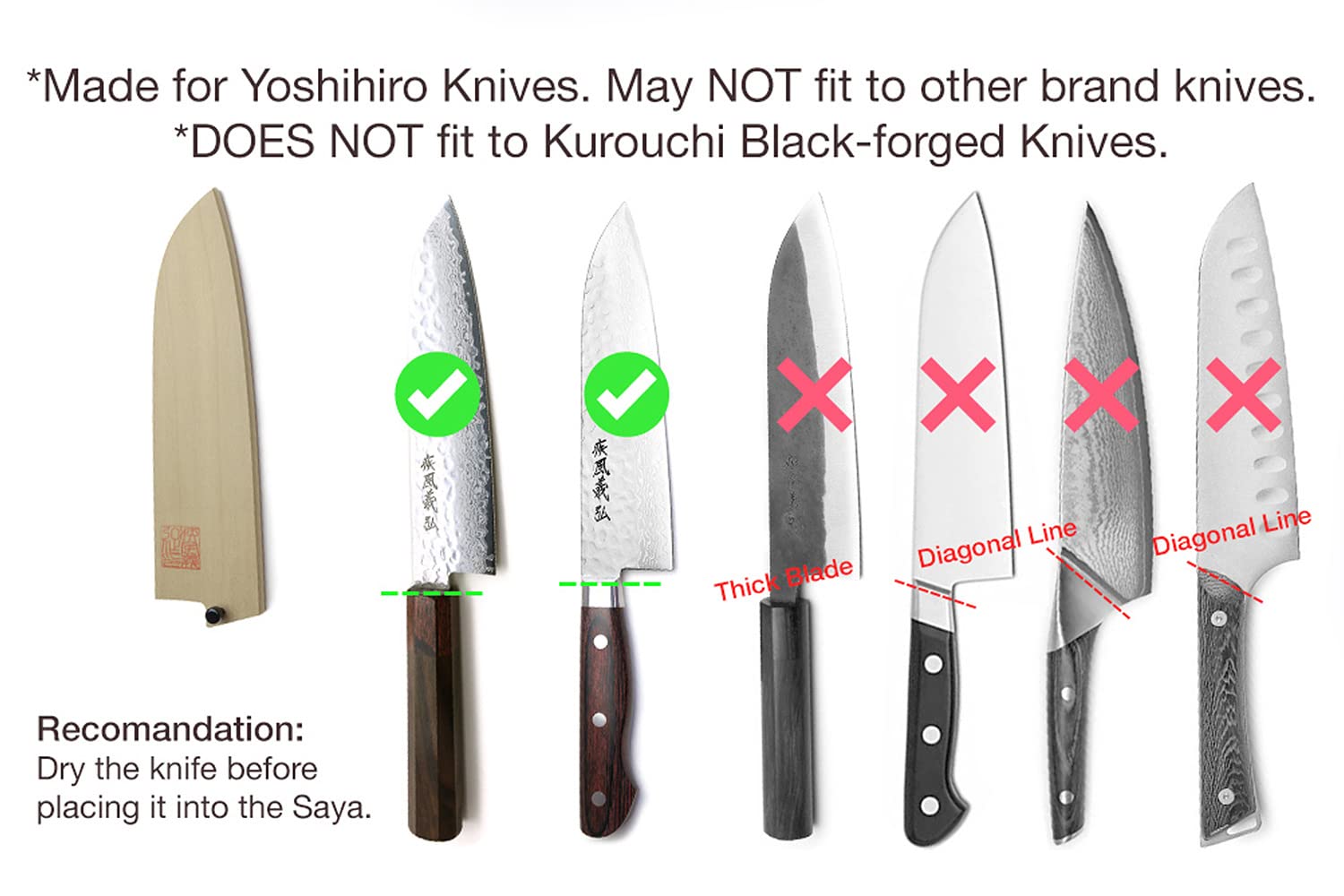 Yoshihiro Natural Magnolia Wood Saya Cover Blade Protector for Santoku (180mm)7in