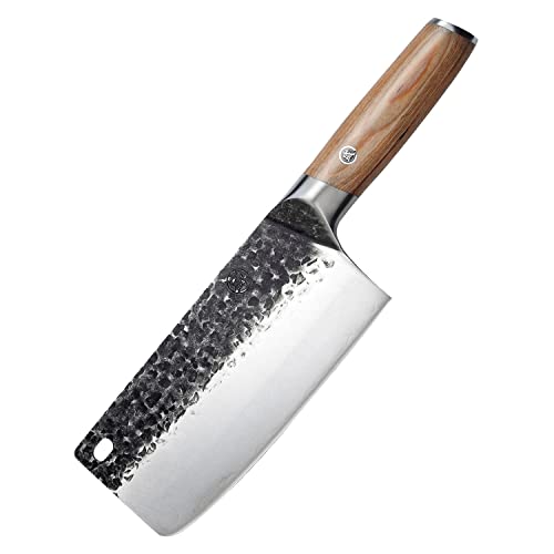 MITSUMOTO SAKARI 7 inch Japanese Meat Cleaver, Super Sharp Cleaver Knife, High Carbon Stainless Steel Asian Chef Knife, Kitchen Knife for Cutting Meat, Vegetable (PakkaWood Handle & Gift Box)