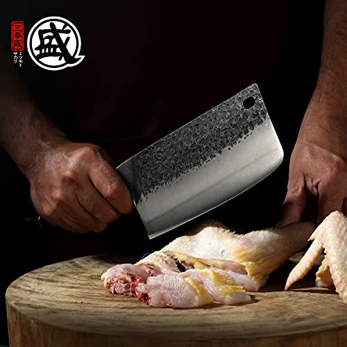 MITSUMOTO SAKARI 7 inch Japanese Meat Cleaver, Super Sharp Cleaver Knife, High Carbon Stainless Steel Asian Chef Knife, Kitchen Knife for Cutting Meat, Vegetable (PakkaWood Handle & Gift Box)