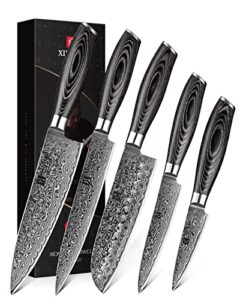 xinzuo 5pc kitchen knife set damascus steel high carbon steel chef knife slicing knife santoku knife utility knife paring knife sets with pakkawood - ya series