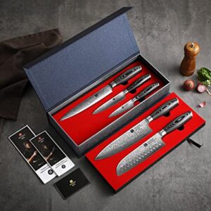 XINZUO 5PC Kitchen Knife Set Damascus Steel High Carbon Steel Chef Knife Slicing Knife Santoku Knife Utility Knife Paring Knife Sets with Pakkawood - Ya Series