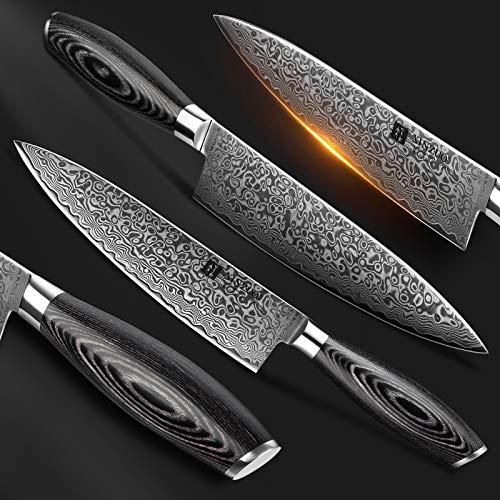 XINZUO 5PC Kitchen Knife Set Damascus Steel High Carbon Steel Chef Knife Slicing Knife Santoku Knife Utility Knife Paring Knife Sets with Pakkawood - Ya Series