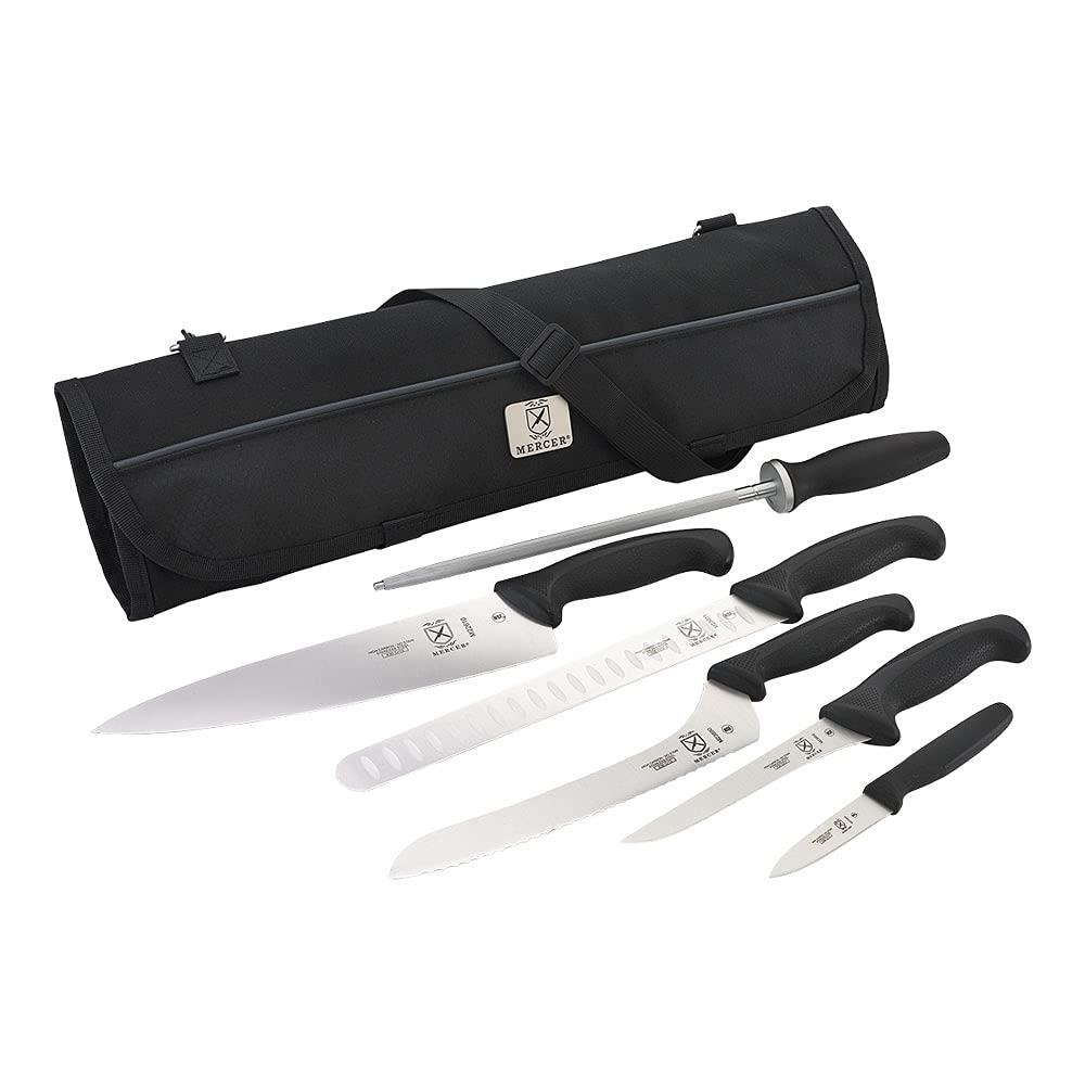 Mercer Culinary Millennia 7-Piece Knife Roll Set,Black