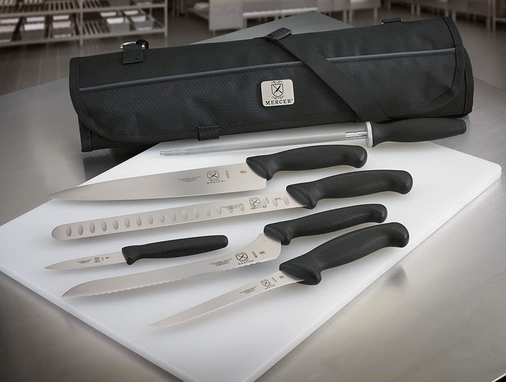 Mercer Culinary Millennia 7-Piece Knife Roll Set,Black