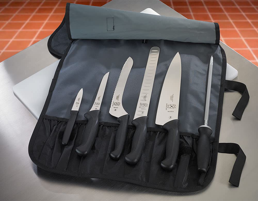 Mercer Culinary Millennia 7-Piece Knife Roll Set,Black