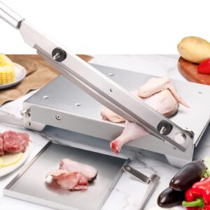 Moongiantgo Manual Frozen Meat Slicer Bone Short Rib Cutter Chicken Chopper Machine 13.5 Inch Double Blade Heavy Duty Guillotine Biltong Cutter for Korean BBQ Shabu Hot Pot (KD0288)