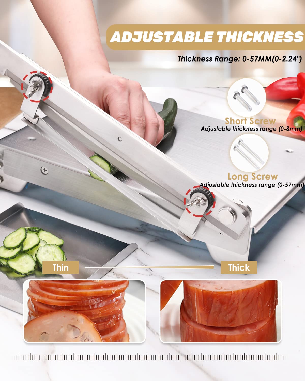 Moongiantgo Manual Frozen Meat Slicer Bone Short Rib Cutter Chicken Chopper Machine 13.5 Inch Double Blade Heavy Duty Guillotine Biltong Cutter for Korean BBQ Shabu Hot Pot (KD0288)