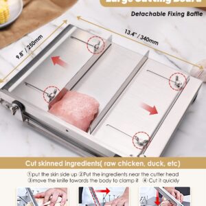 Moongiantgo Manual Frozen Meat Slicer Bone Short Rib Cutter Chicken Chopper Machine 13.5 Inch Double Blade Heavy Duty Guillotine Biltong Cutter for Korean BBQ Shabu Hot Pot (KD0288)