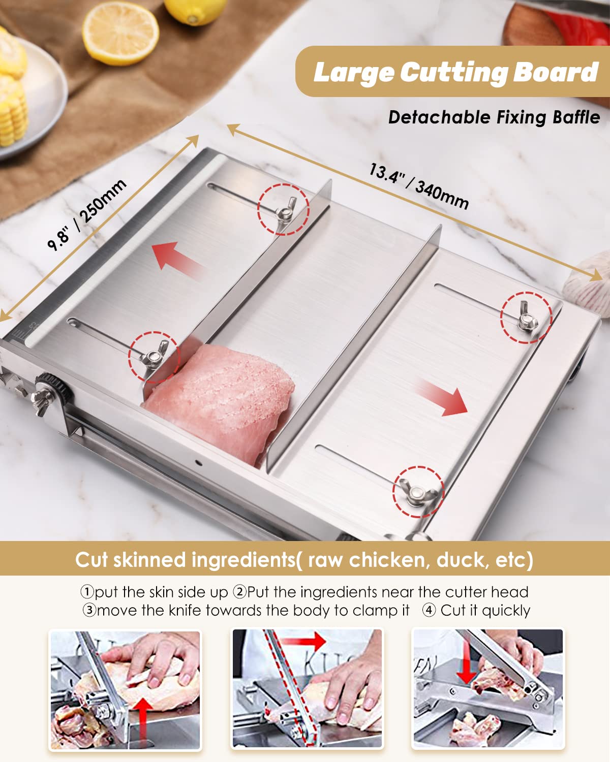 Moongiantgo Manual Frozen Meat Slicer Bone Short Rib Cutter Chicken Chopper Machine 13.5 Inch Double Blade Heavy Duty Guillotine Biltong Cutter for Korean BBQ Shabu Hot Pot (KD0288)