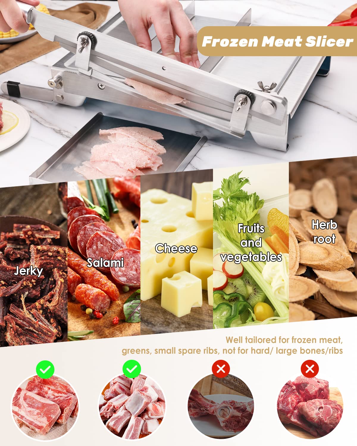 Moongiantgo Manual Frozen Meat Slicer Bone Short Rib Cutter Chicken Chopper Machine 13.5 Inch Double Blade Heavy Duty Guillotine Biltong Cutter for Korean BBQ Shabu Hot Pot (KD0288)