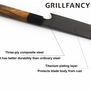 GRILLFANCY Chef Knife,High Carbon German Stainless Steel Kitchen Knife, Professional Multipurpose Kitchen Knife with Titanium coating Carbon Wooden Handle