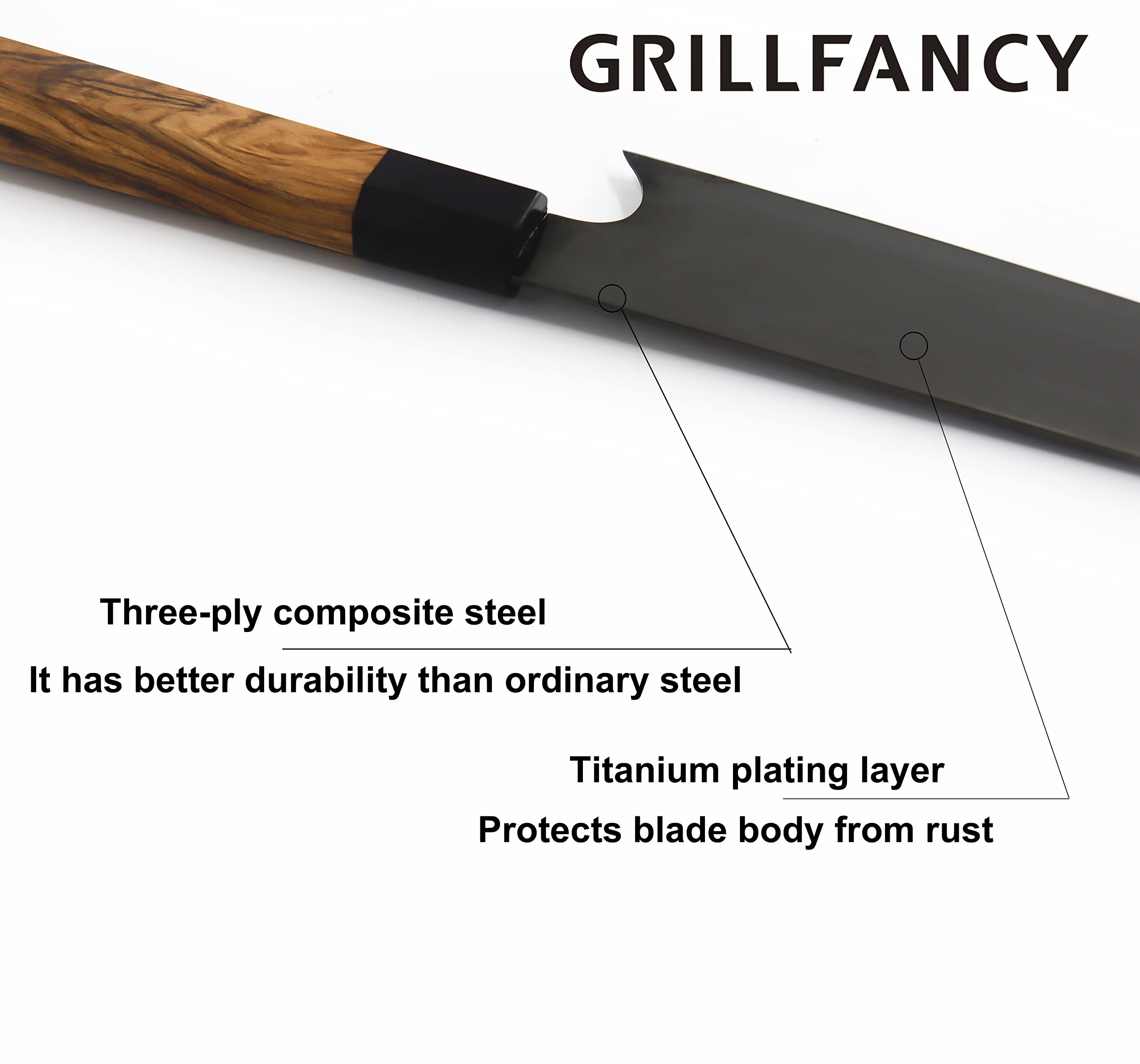 GRILLFANCY Chef Knife,High Carbon German Stainless Steel Kitchen Knife, Professional Multipurpose Kitchen Knife with Titanium coating Carbon Wooden Handle