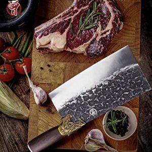 ZENG JIA DAO Meat Cleaver Knife - Forged Meat Cleaver 7.7 inch - Kitchen Chef Cleaver - Traditional Chinese Longquan Knife - High Carbon Steel - for Home Kitchen 2023 Gift