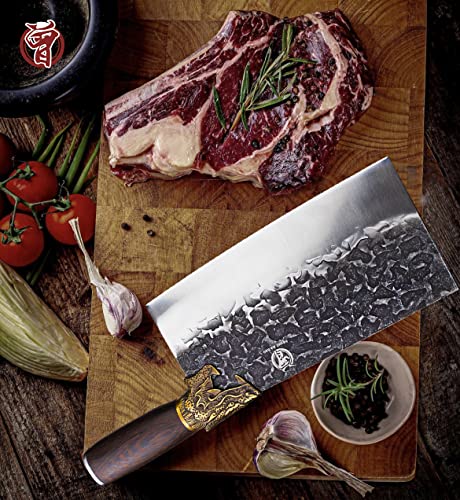 ZENG JIA DAO Meat Cleaver Knife - Forged Meat Cleaver 7.7 inch - Kitchen Chef Cleaver - Traditional Chinese Longquan Knife - High Carbon Steel - for Home Kitchen 2023 Gift