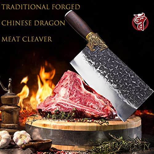 ZENG JIA DAO Meat Cleaver Knife - Forged Meat Cleaver 7.7 inch - Kitchen Chef Cleaver - Traditional Chinese Longquan Knife - High Carbon Steel - for Home Kitchen 2023 Gift