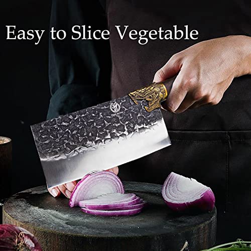 ZENG JIA DAO Meat Cleaver Knife - Forged Meat Cleaver 7.7 inch - Kitchen Chef Cleaver - Traditional Chinese Longquan Knife - High Carbon Steel - for Home Kitchen 2023 Gift