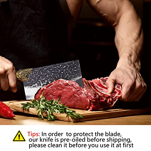 ZENG JIA DAO Meat Cleaver Knife - Forged Meat Cleaver 7.7 inch - Kitchen Chef Cleaver - Traditional Chinese Longquan Knife - High Carbon Steel - for Home Kitchen 2023 Gift