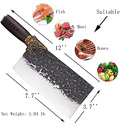 ZENG JIA DAO Meat Cleaver Knife - Forged Meat Cleaver 7.7 inch - Kitchen Chef Cleaver - Traditional Chinese Longquan Knife - High Carbon Steel - for Home Kitchen 2023 Gift