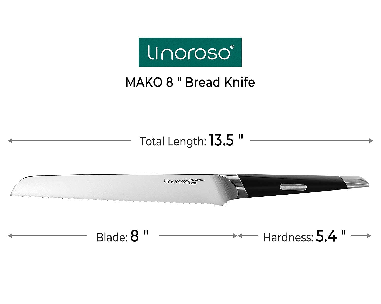 linoroso Serrated Bread Knife for Homemade Bread,Ultra Sharp Forged German High Carbon Stainless Steel Blade(8 inch),Full Tang,Ergonomic Handle- MAKO Series